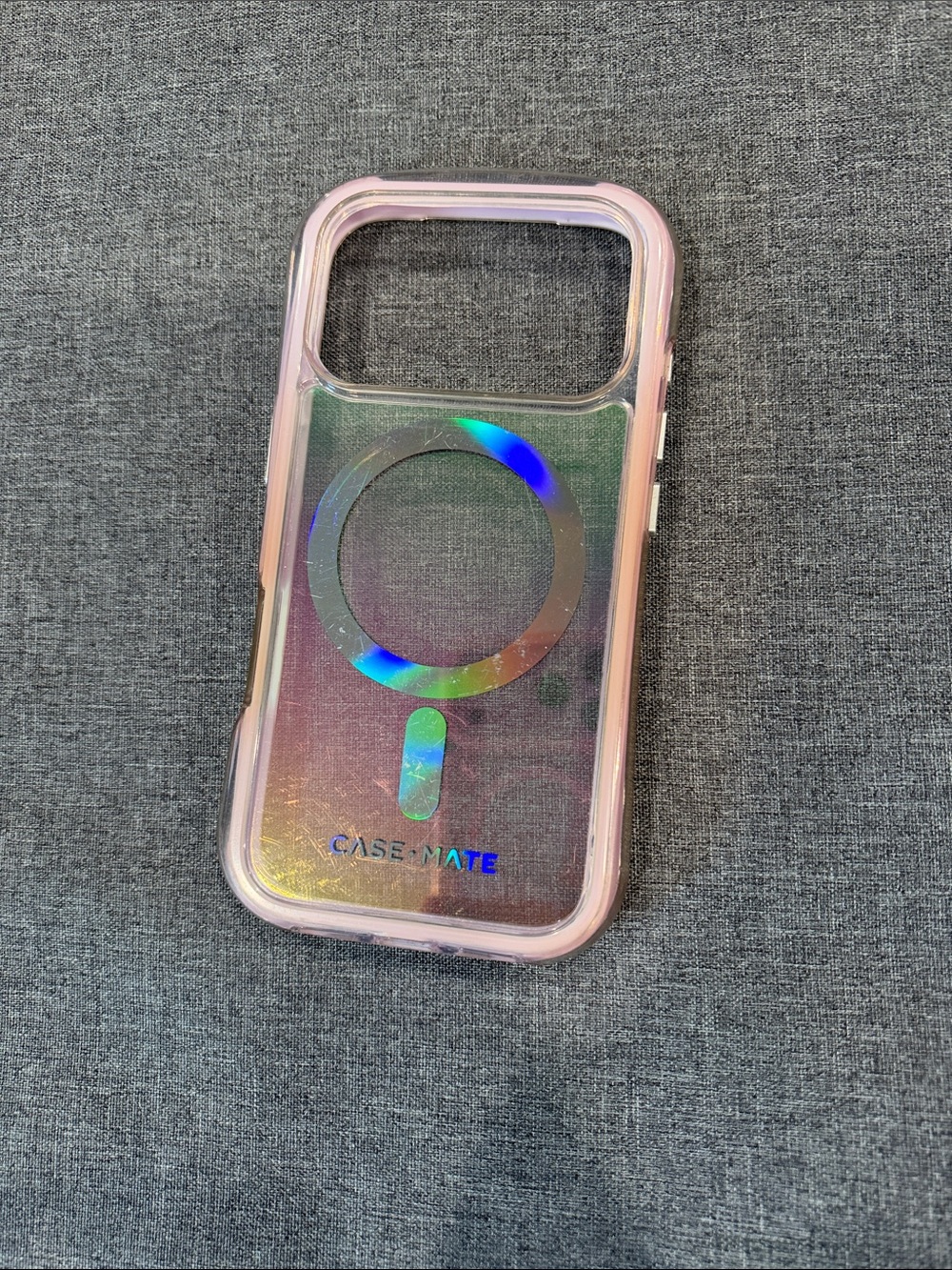 iPhone 17 Pro Case-Mate Iridescent Clear Phone Case with Pink Bumper